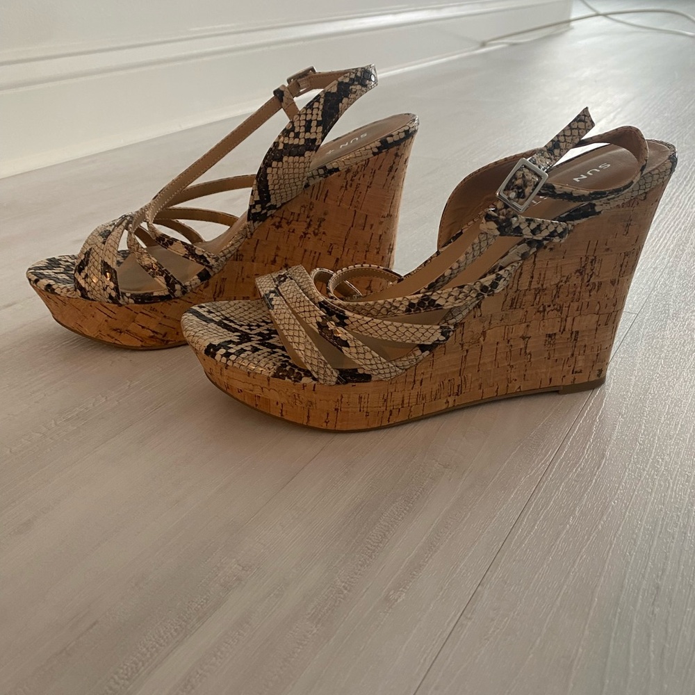 WORN ONCE. Stylish Snake Print Wedge Sandals.